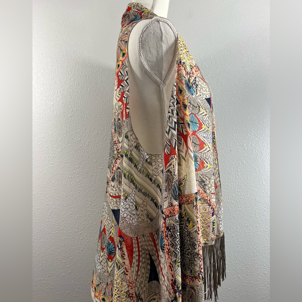 Kimono Womens Sleeveless Tribal Boho Fringe Open Front Wrap Boho Fall - Picture 4 of 7